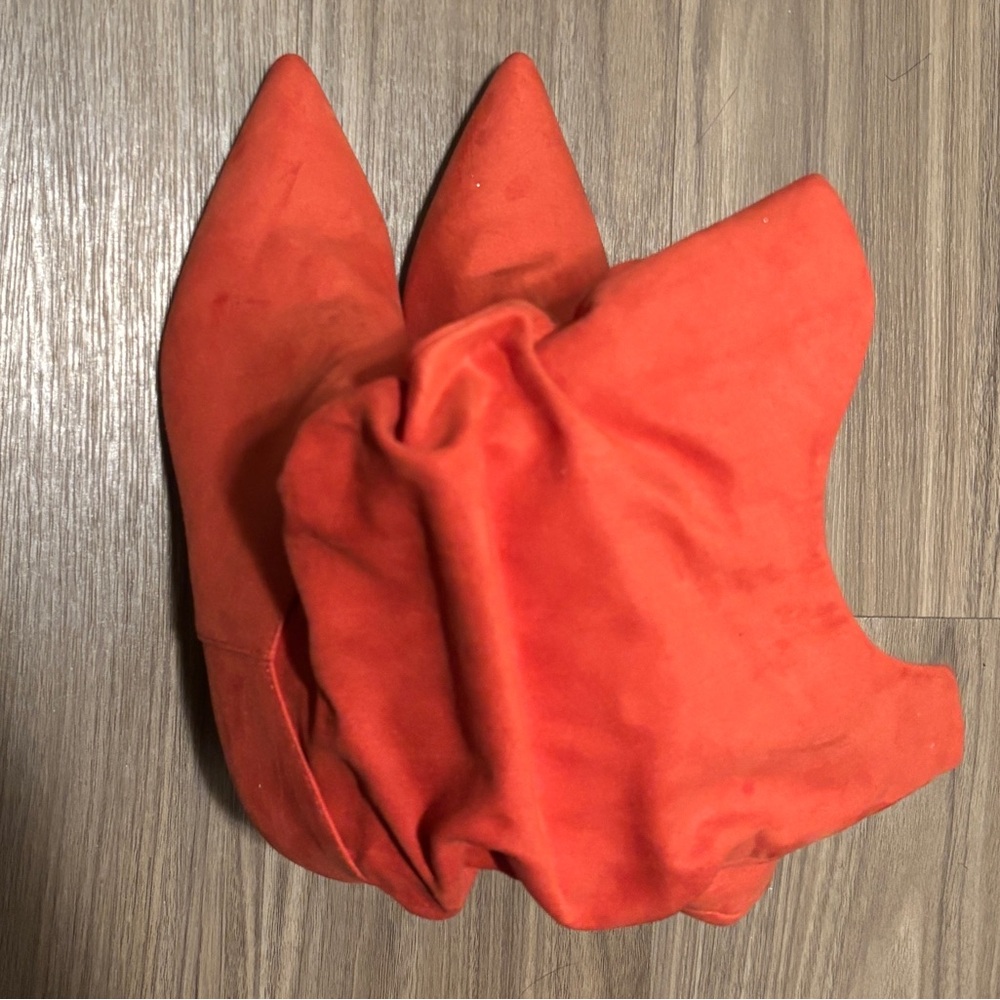 Bright Coral Suede Pointed-Toe Boots